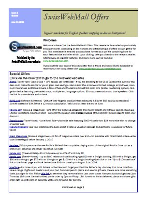 SwissWebMall offers newsletter